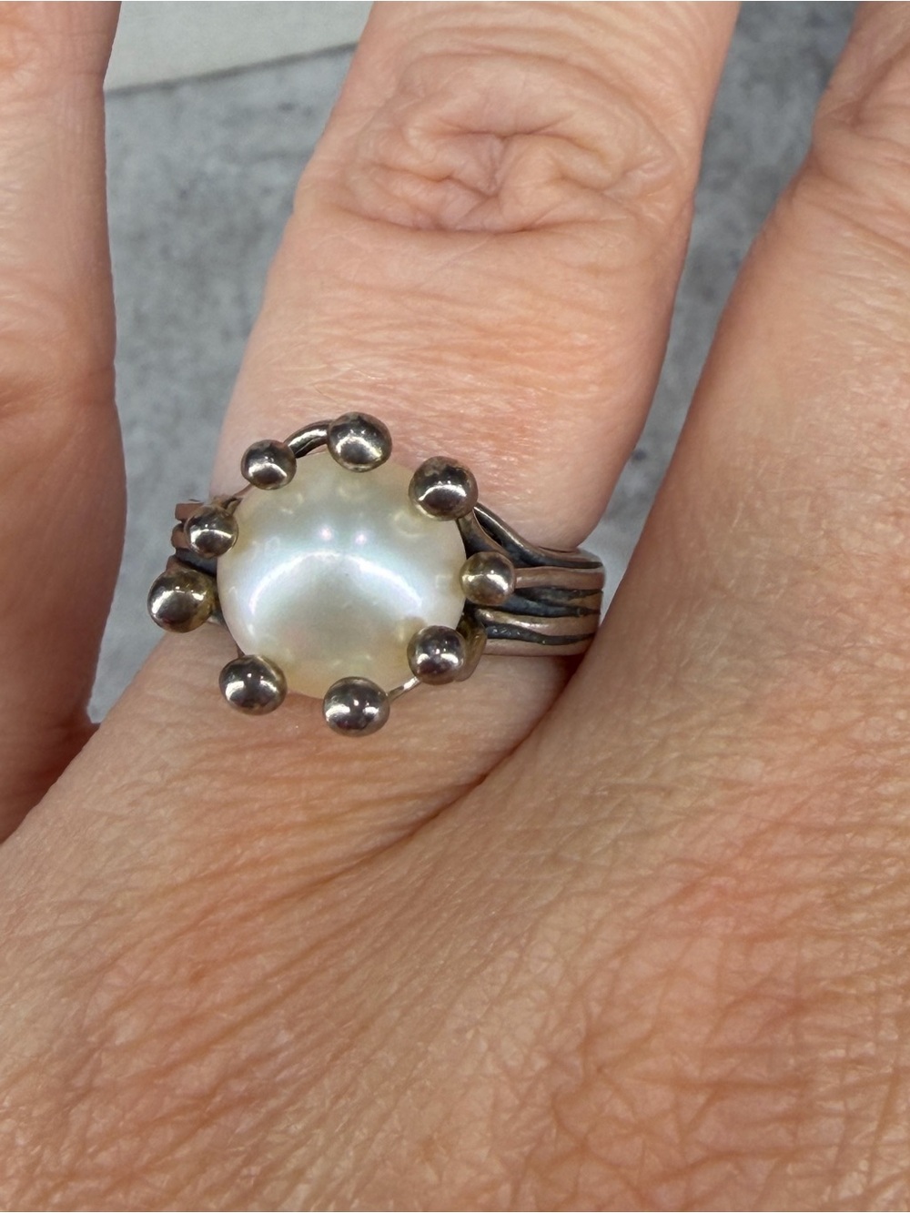 Sterling Silver Pearl Ring Handcrafted Signed Israel 925 Silver Jewelry Size 7